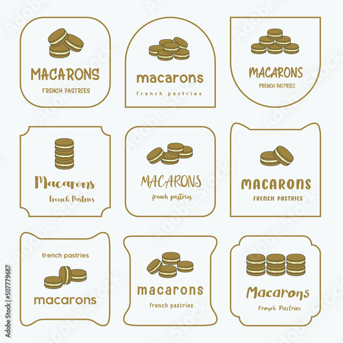 Set of macaron French pastries sign.