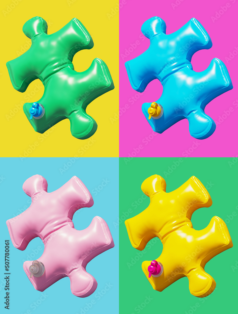 Obraz premium Set of Swimming Rings and Mattresses. Puzzle piece
