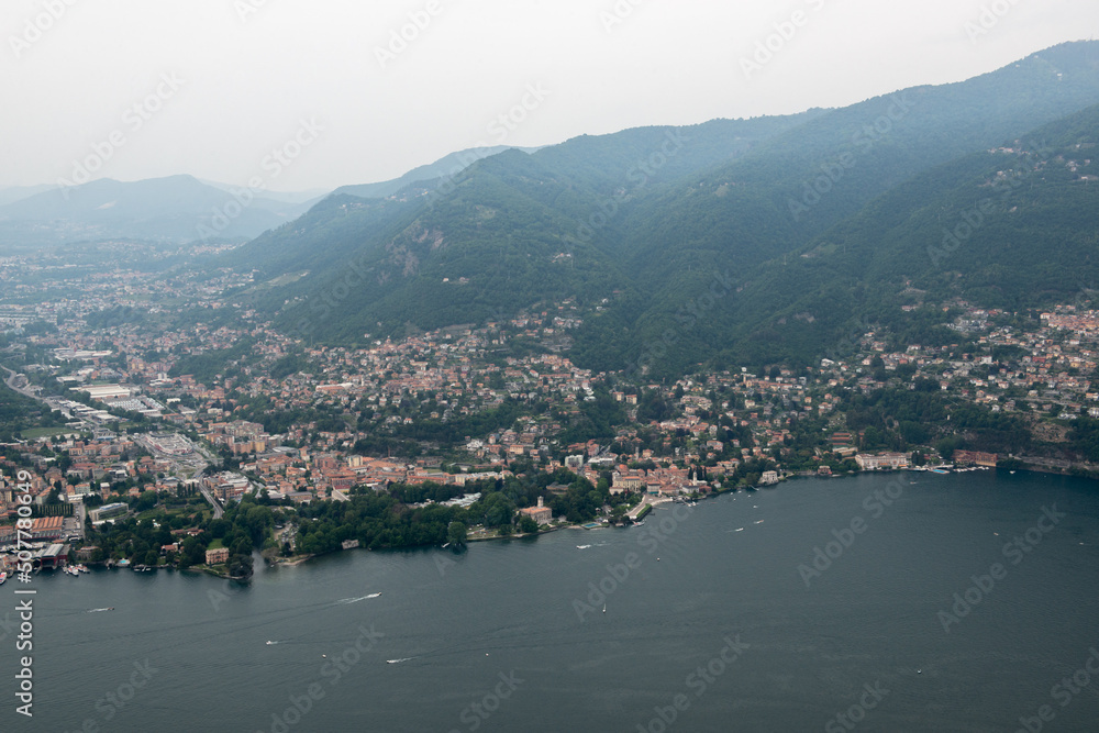 Great view with landscape of lake Como and Alps mountains, beauty in nature, Lombardy, Italy, Europe