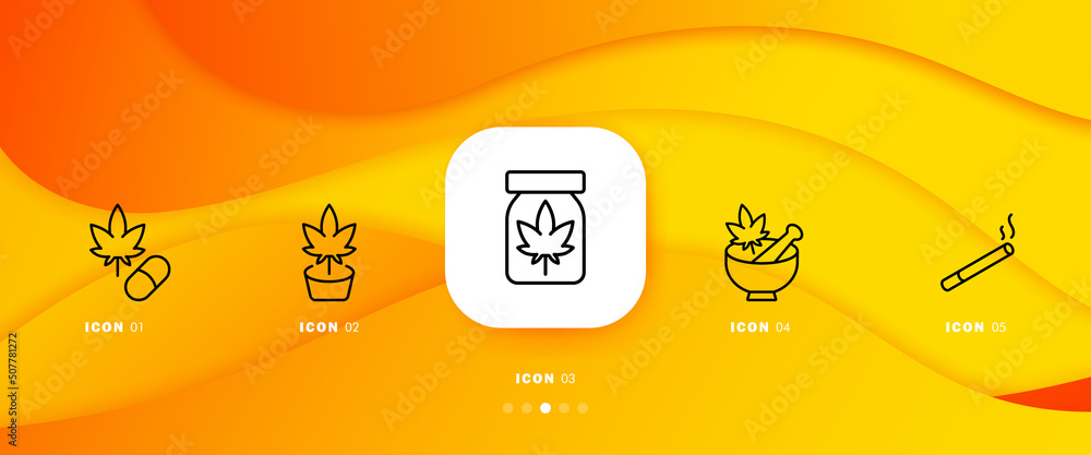Medicine set icon. Drugs, tobacco, hemp, marijuana, cannabis, smoking ...