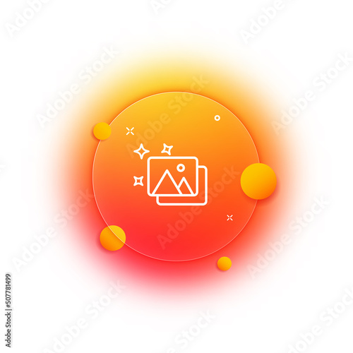 Image line icon. Picture, gallery, photo, camera, landscape, scenery, view, paysage. Media concept. Glassmorphism style. Vector line icon for Business and Advertising