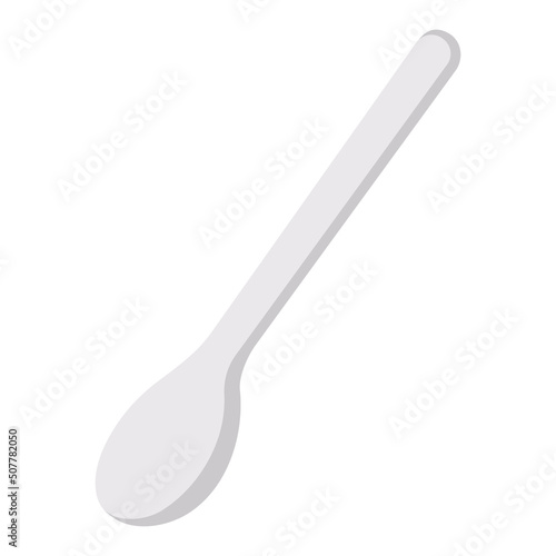Tea spoon. Silver tool for eating. Color vector illustration. Isolated background. Flat style. The cutlery consists of a handle and a scoop. Necessary item for table setting. Idea for web design.