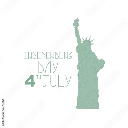 Independence Day, July 4th. American national holiday. The Statue of Liberty. Design for greeting banner postcard, poster. Flat style vector illustration.