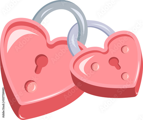 pink locks for lovers in the shape of a heart