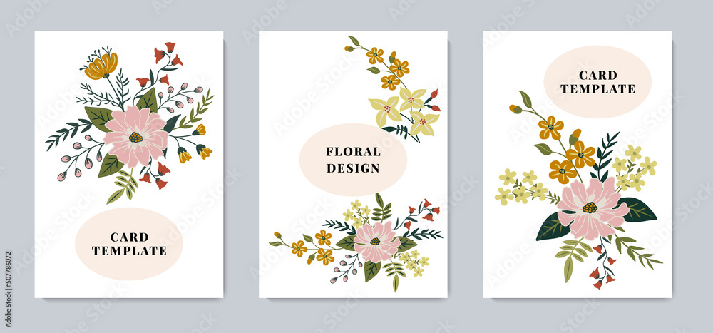 Botanical floral card templates set hand drawn vector illustration Botanical floral card templates set hand drawn vector illustration
