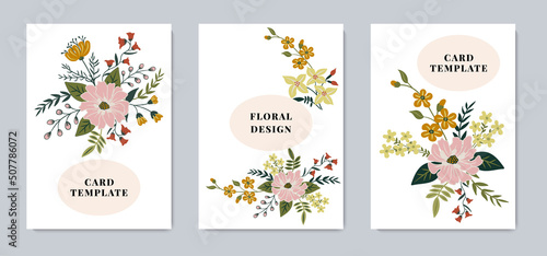 Botanical floral card templates set hand drawn vector illustration
