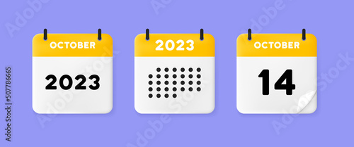 Calendar set icon. Calendar on a blue background with fourteen october, 2023, 14 number text. Reminder. Date management concept. Vector line icon for Business and Advertising