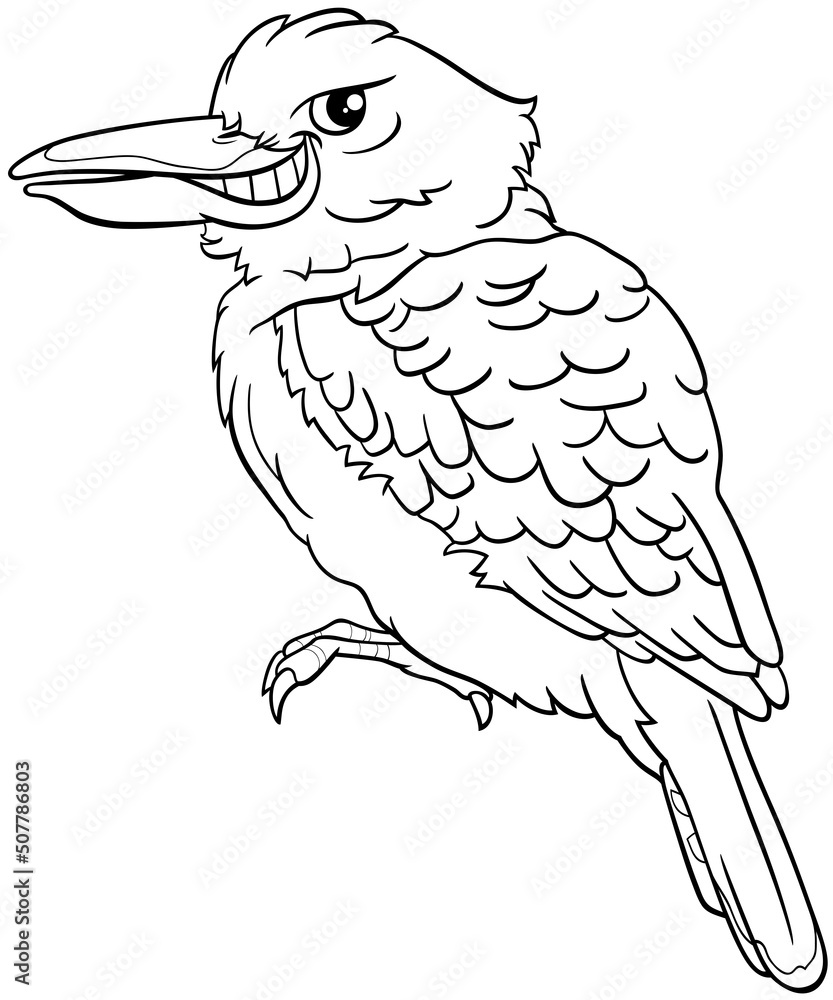 cartoon kookaburra bird animal character coloring page Stock Vector ...