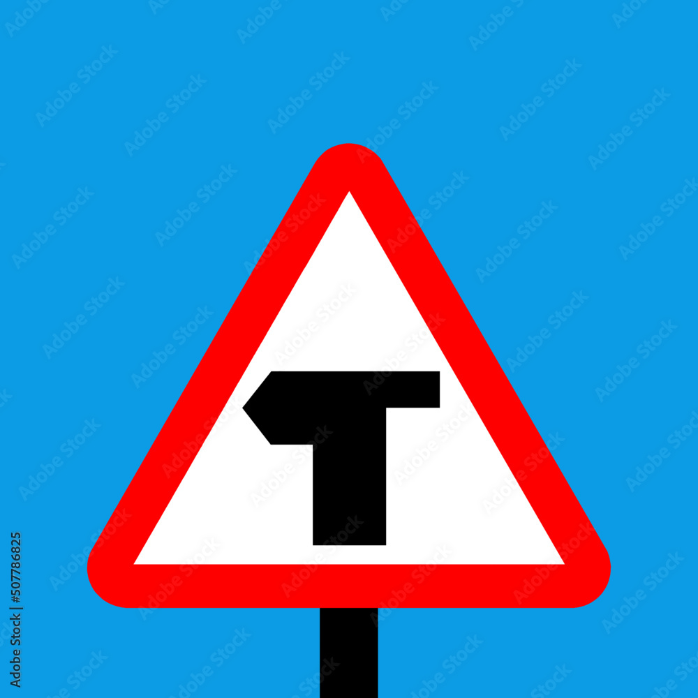 Warning triangle T-Junction with priority over vehicles from the right on this road sign Warning triangle T-Junction with priority over vehicles from the right on this road sign