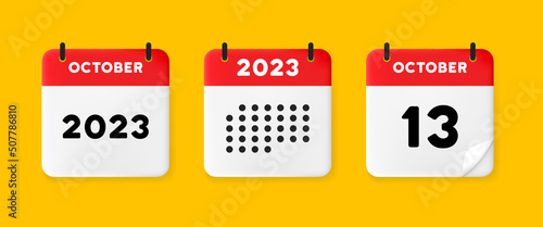 Calendar set icon. Calendar on a yellow background with thirteen october, 2023, 13 number text. Reminder. Date management concept. Vector line icon for Business and Advertising