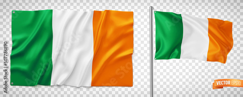 Vector realistic illustration of Irish flags on a transparent background.