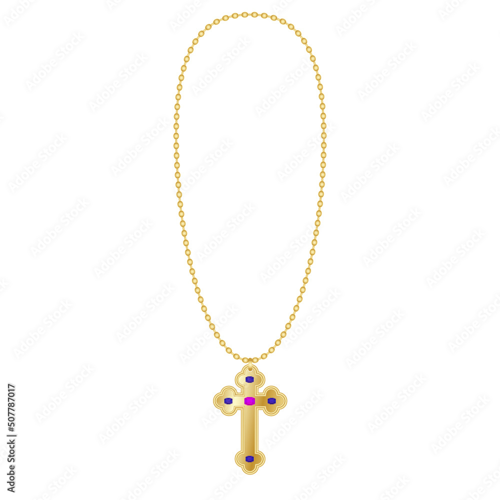 Golden necklace with orthodox cross, vector illustration Golden necklace with orthodox cross, vector illustration