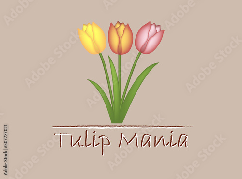 Tulip mania floral card, vector illustration