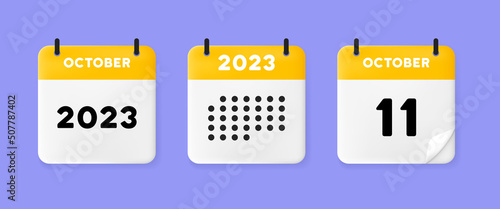 Calendar set icon. Calendar on a blue background with eleven october, 2023, 11 number text. Reminder. Date management concept. Vector line icon for Business and Advertising