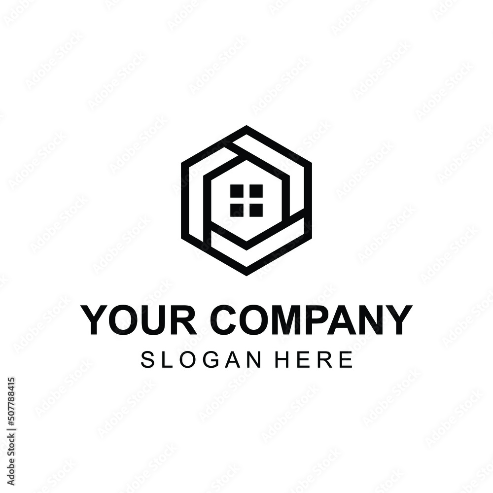 Geometric hexagon home logo line art style Geometric hexagon home logo line art style