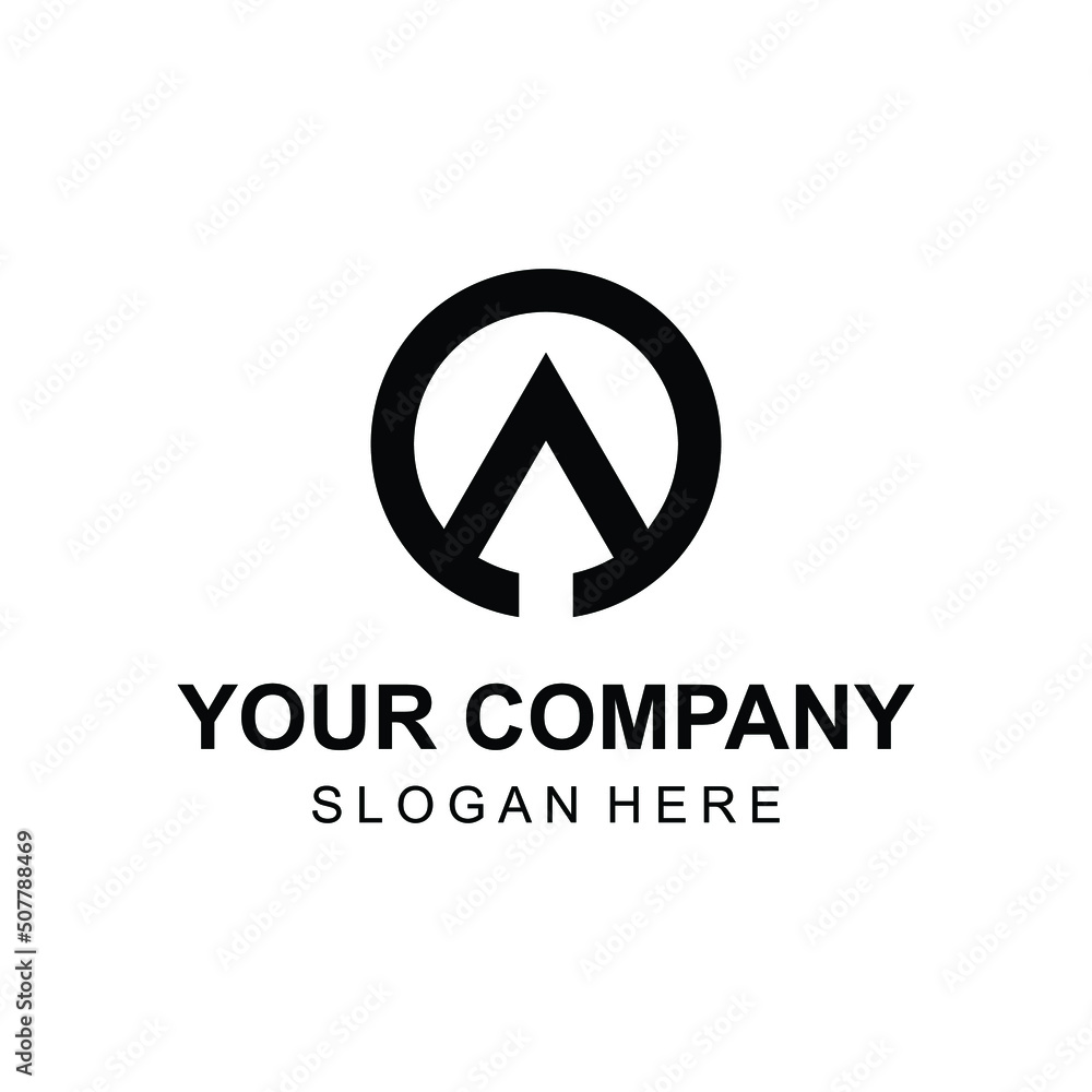 Abstract letter A on circle logo with arrow concept