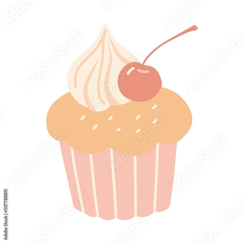 Cupcake with cherry. Vector illustration
