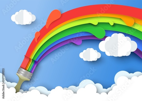 Brush painting rainbow paper cut design vector