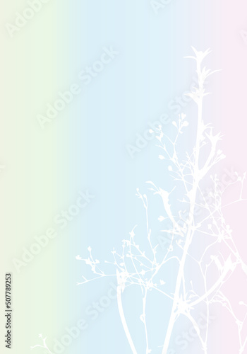 Isolated vector realistic flower  herb  plant or twig on pastel colored iridescent background. Minimalist poster  with delicate silhouettes of organic shapes. Modern abstract botanical artwork.
