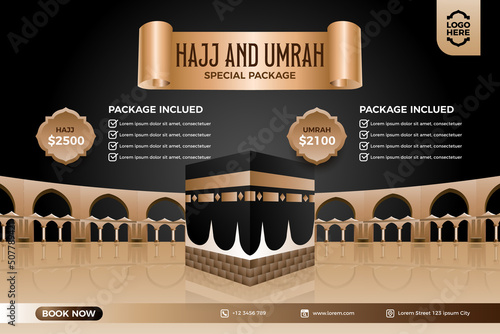 Umrah and Hajj package price promotion banner template photo