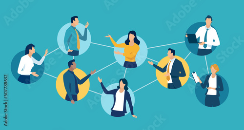 Network. Online working. Teleconference. Illustration of a business teamdiscussing online. Business illustration