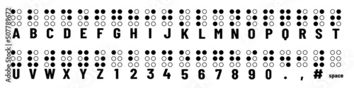 Braille Alphabet And Numbers - Tactile Writing System Used By People Who Are Blind - Vector Illustrations Set Isolated On White Background