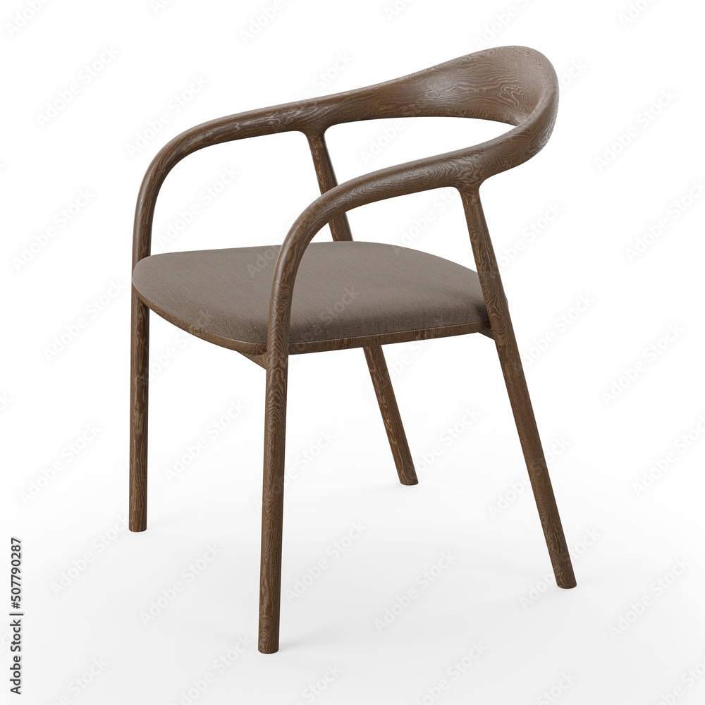 Modern Chair with curved wooden oak frame and comfortable soft cushion, view 2 Modern Chair with curved wooden oak frame and comfortable soft cushion, view 2
