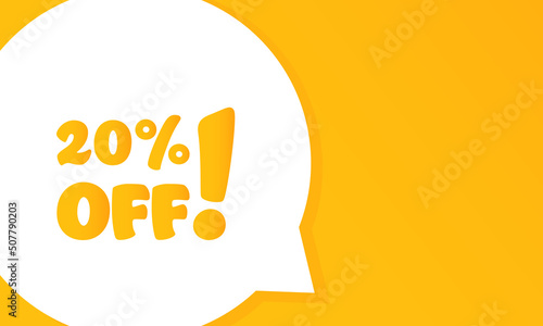 20 percent off. Speech bubble with 20 percent off text. 2d illustration. Flat style. Vector line icon for Business and Advertising