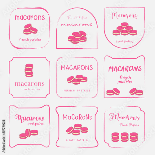 Set of macaron sweet French pastries icons.