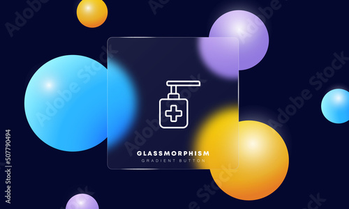 Antiseptic line icon. Sanitizer, liquid soap, hand washing, sanitation, cleanliness. Hygiene concept. Glassmorphism style. Vector line icon for Business and Advertising