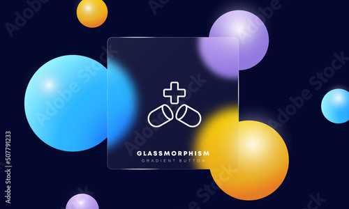 Medicine line icon. Pills, medicines, red cross, pharmacy, first aid kit, hospital, doctor. Health care concept. Glassmorphism style. Vector line icon for Business and Advertising