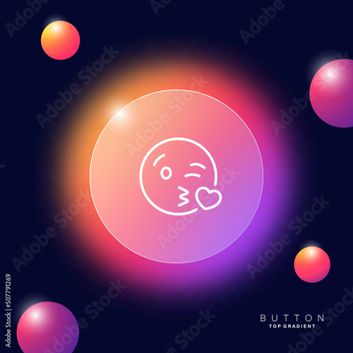 Emoticon line icon. Love, osculation, smooch, kiss, heart, round face, distempered emotion, feeling, emoji. Sympathy concept. Glassmorphism style. Vector line icon for Business and Advertising