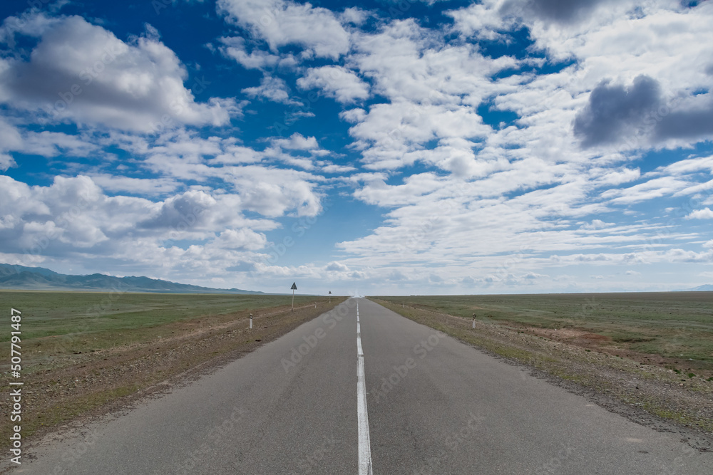 Road through steppe in Kazachstan. Road to nowhere.