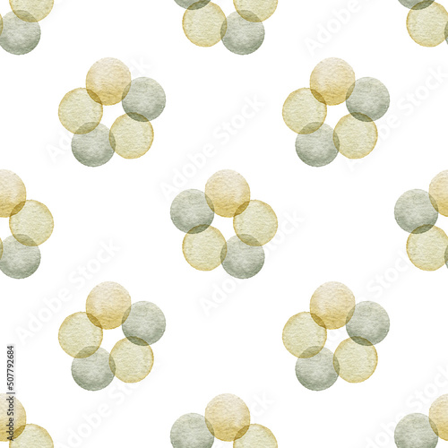 Watercolor seamless pattern in retro style. Vintage geometric design, 60s, 70s style. Abstract forms and repeats.