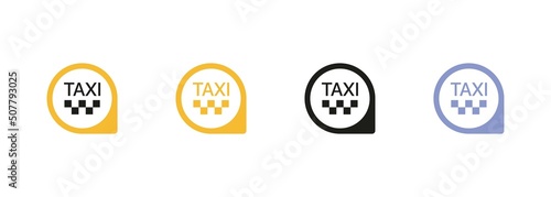 Taxi set icon. Taxi mobile application or ordering taxi online from smartphone concept illustration. Taxi car roof sign. Vector line icon for Business and Advertising