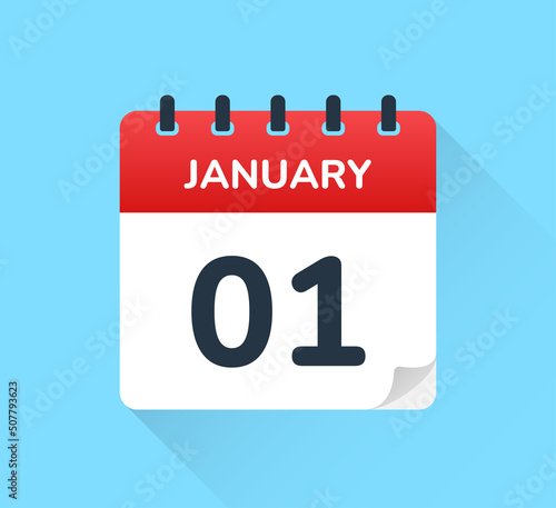 1 Jan date. First of January on calendar vector icon. 