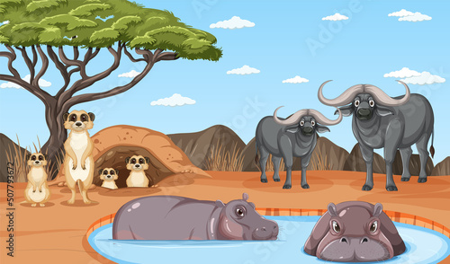 Dryland forest landscape with animals