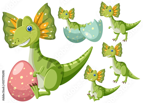 Set of cute dinosaur cartoon characters