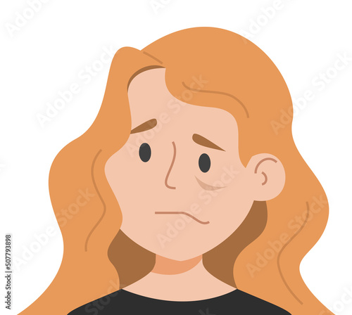 Woman feel face numbness vector isolated. One side of the face is swollen. Symptom of disease such as migraine. Nervous system disorder.