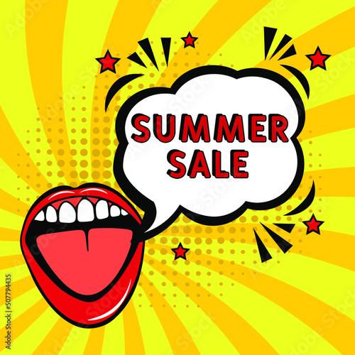 Comic book explosion with text Summer Sale, vector illustration. Summer Sale banner pop art. special offer, clearance. Sale banner.