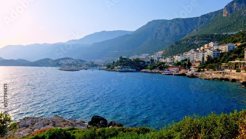 Kas landscape and sea view at sunset, a popular resort town near Antalya, Turkey. Kas cityscpae and landscape	 photo