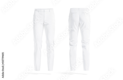 Blank white man pants mockup, front and back view