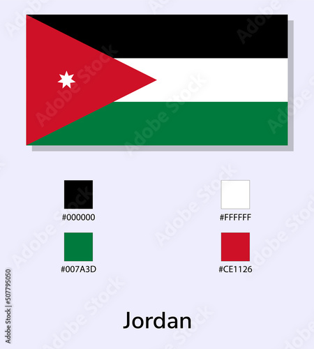 Vector Illustration of Jordan flag isolated on light blue background. Illustration National Jordan flag with Color Codes. As close as possible to the original. ready to use, easy to edit.