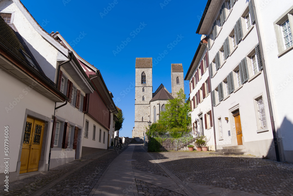 Medieval old town of City of Rapperswil on a sunny spring day. Photo taken April 28th, 2022, Rapperswil-Jona, Switzerland.