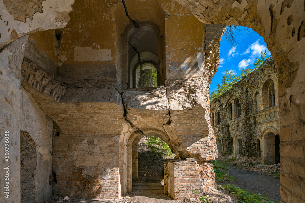 Brick ruins and ruined rooms of old fortification fort outpost. Popular ...