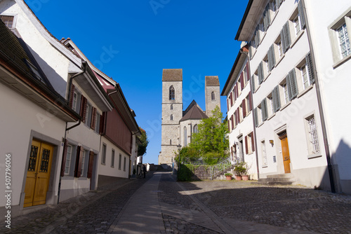 Medieval old town of City of Rapperswil on a sunny spring day. Photo taken April 28th  2022  Rapperswil-Jona  Switzerland.