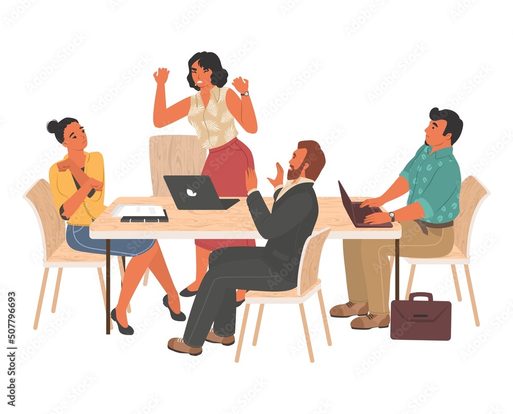 Angry female boss quarrelling on meeting vector Angry female boss quarrelling on meeting vector