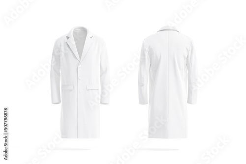 Blank white wool coat mockup, front and back view