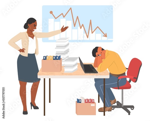Angry boss scold office work manager vector