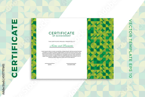 Trendy diploma horizontal template for graduation or course completion. Elegant design of certificate of appreciation with greenery geometric pattern. Vector background EPS 10
